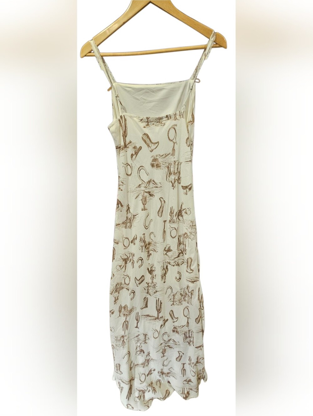 The Workshop Western Toile Maxi Slip Dress Size Large L Cream Brown Cowboy Boot - Picture 3 of 7